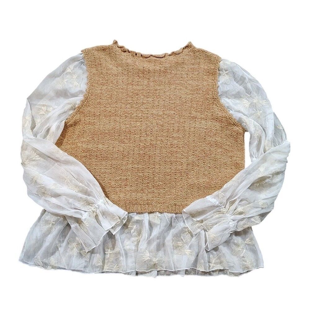 Anthropologie Womens Romantic Cottagecore Knit Sweater Vest Size 2X Ruffle Trim - Picture 9 of 15